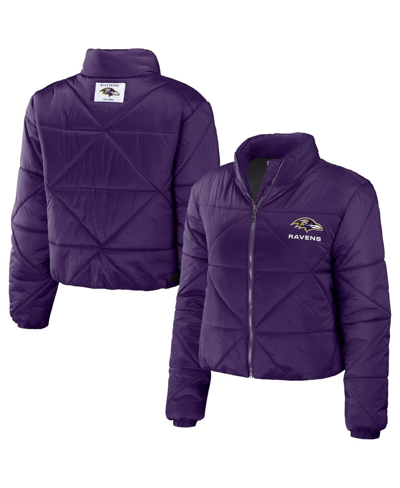 Wear By Erin Andrews Women's  Purple Baltimore Ravens Cropped Puffer Full-zip Jacket