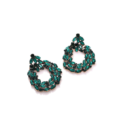 Sohi Women's Green Embellished Circular Drop Earrings