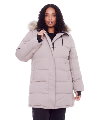 Alpine North Aulavik | Women's Vegan Down (recycled) Mid-length Hooded Parka Coat, Light Taupe In White