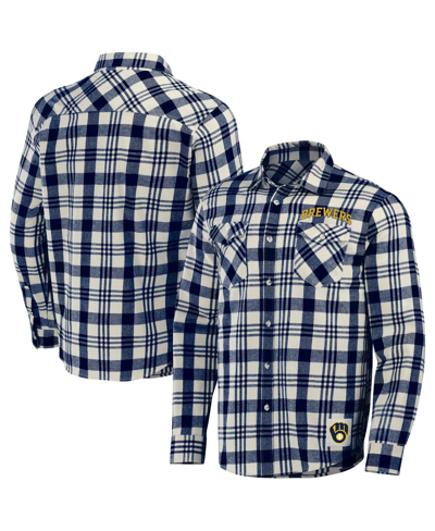 Fanatics Men's Darius Rucker Collection By  Navy Milwaukee Brewers Plaid Flannel Button-up Shirt