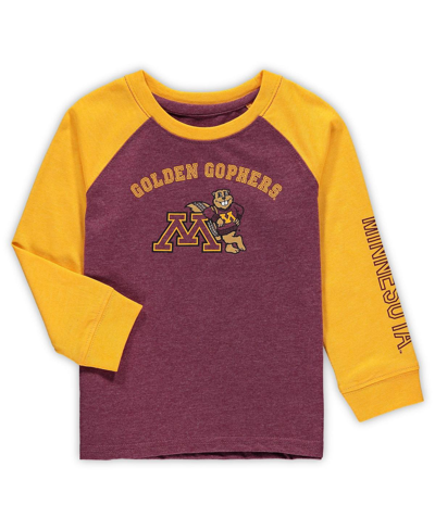 Colosseum Kids' Toddler Boys And Girls  Heathered Maroon Minnesota Golden Gophers Long Sleeve Raglan T-shir