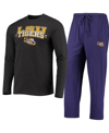 CONCEPTS SPORT MEN'S CONCEPTS SPORT PURPLE, HEATHERED CHARCOAL DISTRESSED LSU TIGERS METER LONG SLEEVE T-SHIRT AND 
