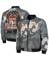 THE WILD COLLECTIVE MEN'S AND WOMEN'S THE WILD COLLECTIVE GRAY DISTRESSED CLEVELAND BROWNS CAMO BOMBER JACKET