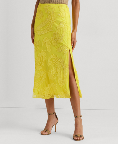 [Ralph Lauren]★Beaded Mesh Midi Skirt★Lemon Daffodil Ralph Lauren Beaded Mesh Midi Skirt Lemon Daffodil