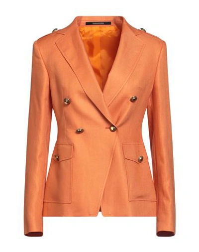 Tagliatore 02-05 Woman Blazer Orange Size 12 Linen In Orange