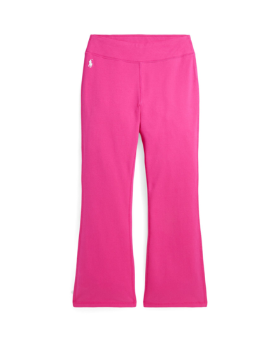 Polo Ralph Lauren Kids' Big Girls Stretch Jersey Flare Legging Pants In Bright Pink With White
