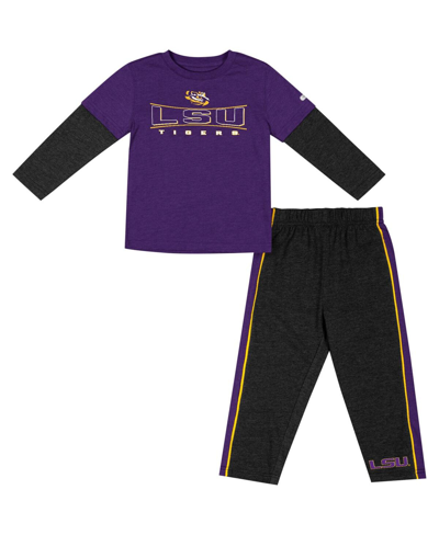 Colosseum Babies' Toddler Boys And Girls  Purple, Black Lsu Tigers Long Sleeve T-shirt And Pants Set In Purple,black