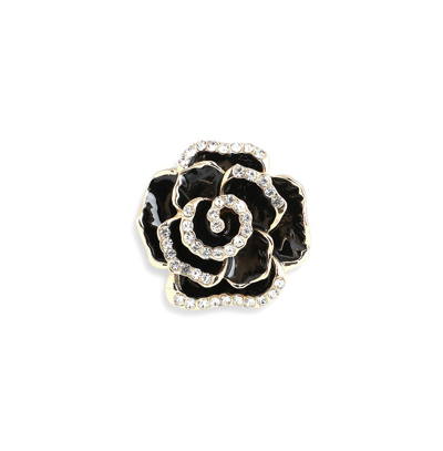 Sohi Women's Black Embellished Rose Cocktail Ring
