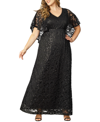 KIYONNA WOMEN'S PLUS SIZE CELESTIAL CAPE SLEEVE SEQUINED LACE GOWN