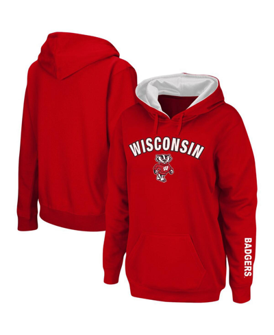 Colosseum Women's Red Wisconsin Badgers Arch And Logo 1 Pullover Hoodie
