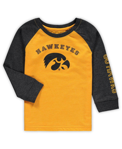 Colosseum Babies' Toddler Boys And Girls  Heathered Gold Iowa Hawkeyes Long Sleeve Raglan T-shirt