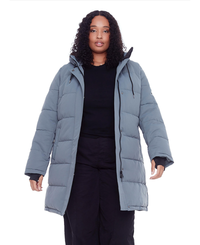 Alpine North Aulavik Plus | Women's Vegan Down (recycled) Mid-length Hooded Parka Coat, Slate (plus Size) In Blue