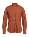 Canali Man Shirt Rust Size M Cotton, Linen In Red