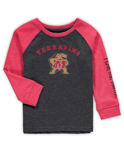 Colosseum Babies' Toddler Boys And Girls  Heathered Black Maryland Terrapins Long Sleeve Raglan T-shirt