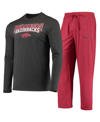 Concepts Sport Cardinal/heathered Charcoal Arkansas Razorbacks Meter Long Sleeve T-shirt & Pants Sle In Cardinal,heathered Charcoal