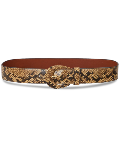 Lauren Ralph Lauren Women's Crescent-buckle Faux-snakeskin Wide Belt In Caramel