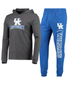 CONCEPTS SPORT MEN'S CONCEPTS SPORT ROYAL, HEATHER CHARCOAL KENTUCKY WILDCATS METER LONG SLEEVE HOODIE T-SHIRT AND 