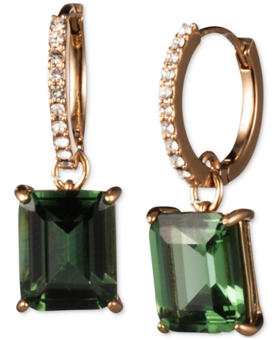Lauren Ralph Lauren Gold-tone Color Stone Charm Pave Huggie Hoop Earrings In Green