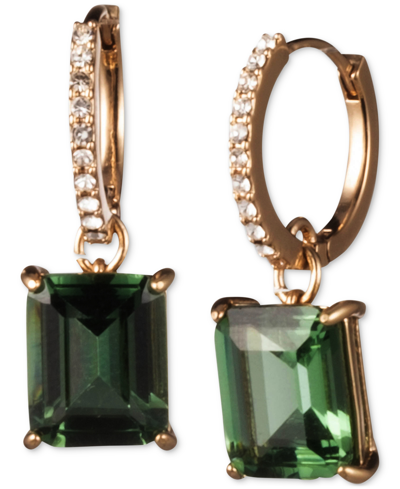Ralph Lauren Gold-tone Color Stone Charm Pave Huggie Hoop Earrings In Green