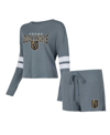 CONCEPTS SPORT WOMEN'S CONCEPTS SPORT CHARCOAL DISTRESSED VEGAS GOLDEN KNIGHTS MEADOW LONG SLEEVE T-SHIRT AND SHORT