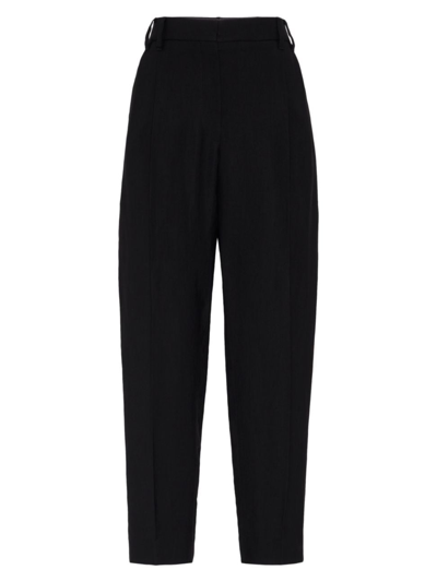 Brunello Cucinelli Women's Viscose And Linen Fluid Twill Slouchy Trousers With Monili In Black