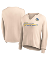Fanatics Women's  Tan Distressed Golden State Warriors Go For It Long Sleeve Notch Neck T-shirt In Tan