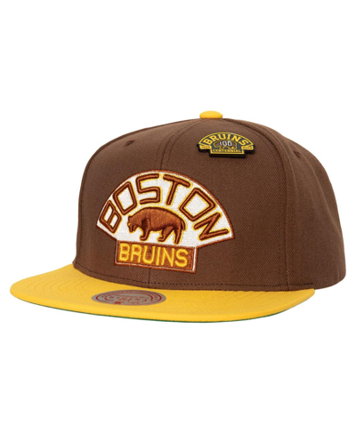 MITCHELL & NESS MEN'S MITCHELL & NESS BROWN, GOLD BOSTON BRUINS 100TH ANNIVERSARY COLLECTION 60TH ANNIVERSARY SNAPBA