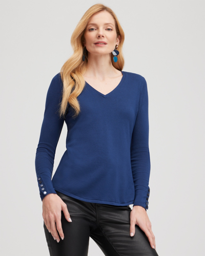 Chico's Spun Rayon V-neck Pullover Sweater In Azores Blue