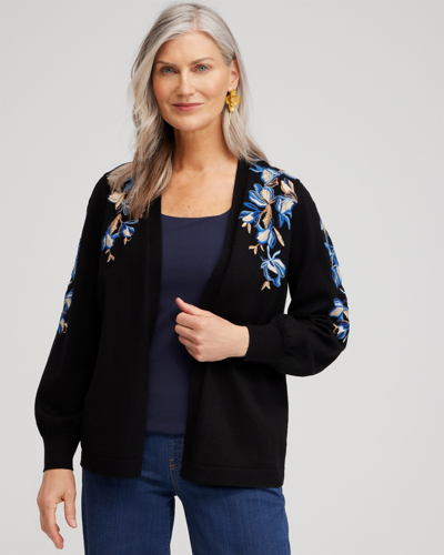 Chico's Floral Embroidered Cardigan In Black