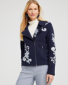 CHICO'S EMBROIDERED MOTO JACKET IN NAVY BLUE SIZE 20/22 | CHICO'S