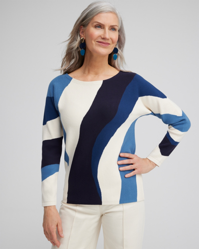 Chico's Colorblock Dolman Pullover Sweater In Azores Blue