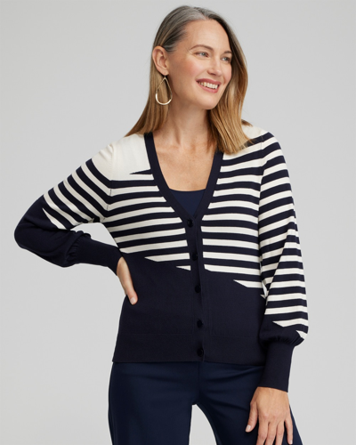 Chico's Mixed Stripe Cardigan In Navy Blue