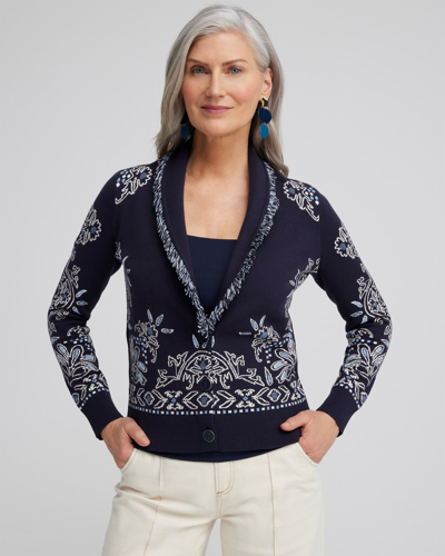 Chico's Shawl Neck Cropped Cardigan In Navy Blue