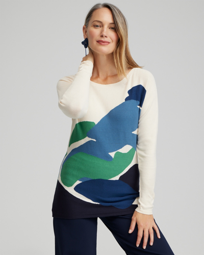 Chico's Intarsia Dolman Pullover Sweater In Navy Blue