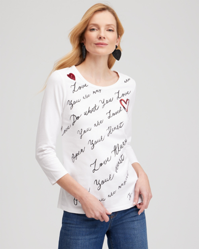 Chico's Embroidered Love Note Tee In White