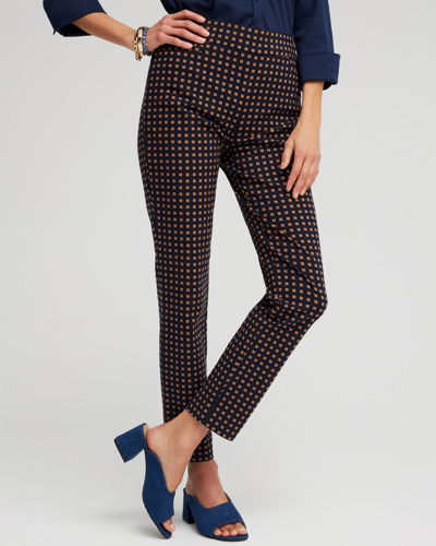 Chico's Brigitte Square Dot Ankle Pants In Classic Navy/briar Brown Size 0/2 |