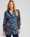 CHICO'S RUCHED CUFF MOSAIC PRINT TUNIC TOP IN ROYAL BLUE SIZE XS | CHICO'S