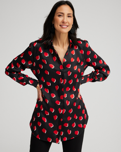 Chico's Heart Print Tunic Top In Black Size Small |