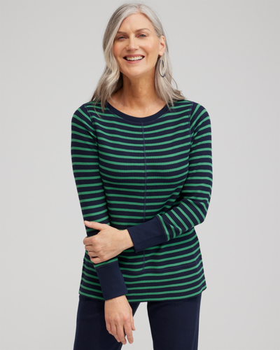 Chico's Waffle Knit Stripe Top In Green Size 20/22 |  Zenergy In Twisted Ivy