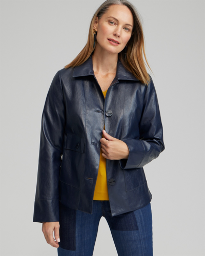 Chico's Faux Leather Cropped Jacket In Constellation Blue