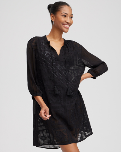 Chico's Embroidered Swim Dress Coverup In Black