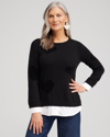 CHICO'S HEART PRINT BUILT-IN SHIRT SWEATER IN BLACK SIZE SMALL | CHICO'S