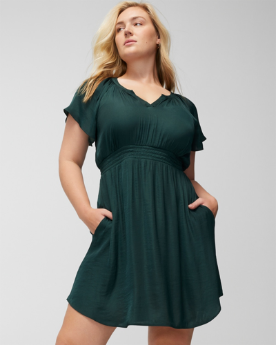 Soma Women's Crinkle Satin Flutter Sleeve Bra Dress In Forest Green Size Xs |