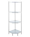 CONVENIENCE CONCEPTS 13.75" CHROME ROYAL CREST 4 TIER GLASS CORNER SHELF