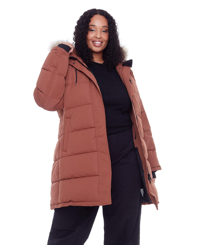 Alpine North Aulavik Plus | Women's Vegan Down (recycled) Mid-length Hooded Parka Coat, Maple (plus Size) In Orange