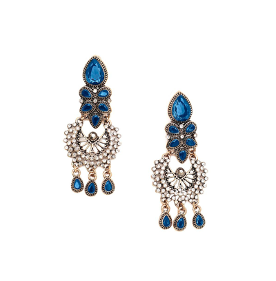 Sohi Women's Blue Teardrop Stone Drop Earrings