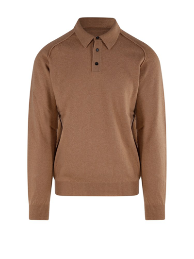 Roberto Collina Long Sleeved Polo Shirt In Brown