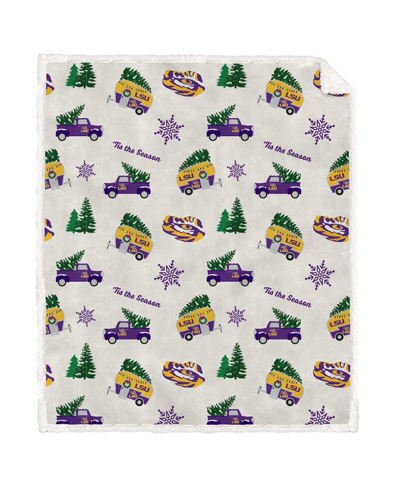 Pegasus Home Fashions Pegasus Lsu Tigers Holiday Truck Repeat 50" X 60" Sherpa Flannel Fleece Blanket In White
