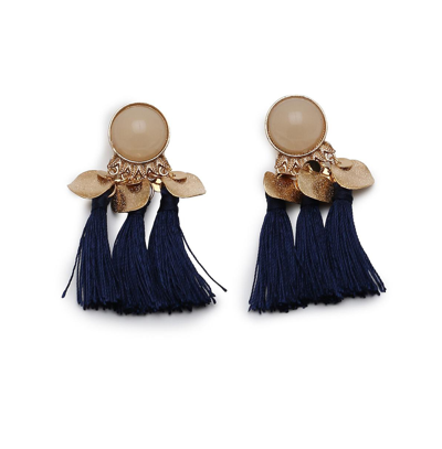 Sohi Women's Black Tassel Drop Earrings