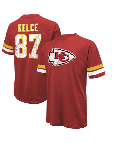 MAJESTIC MEN'S MAJESTIC THREADS TRAVIS KELCE RED DISTRESSED KANSAS CITY CHIEFS NAME AND NUMBER OVERSIZE FIT T